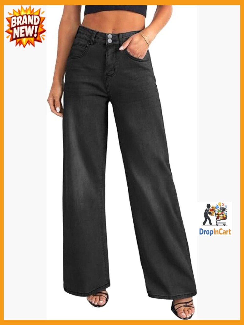 High Waist Wide Leg Jeans Stretchy Denim Pants Double Button Fly 4 Pockets
